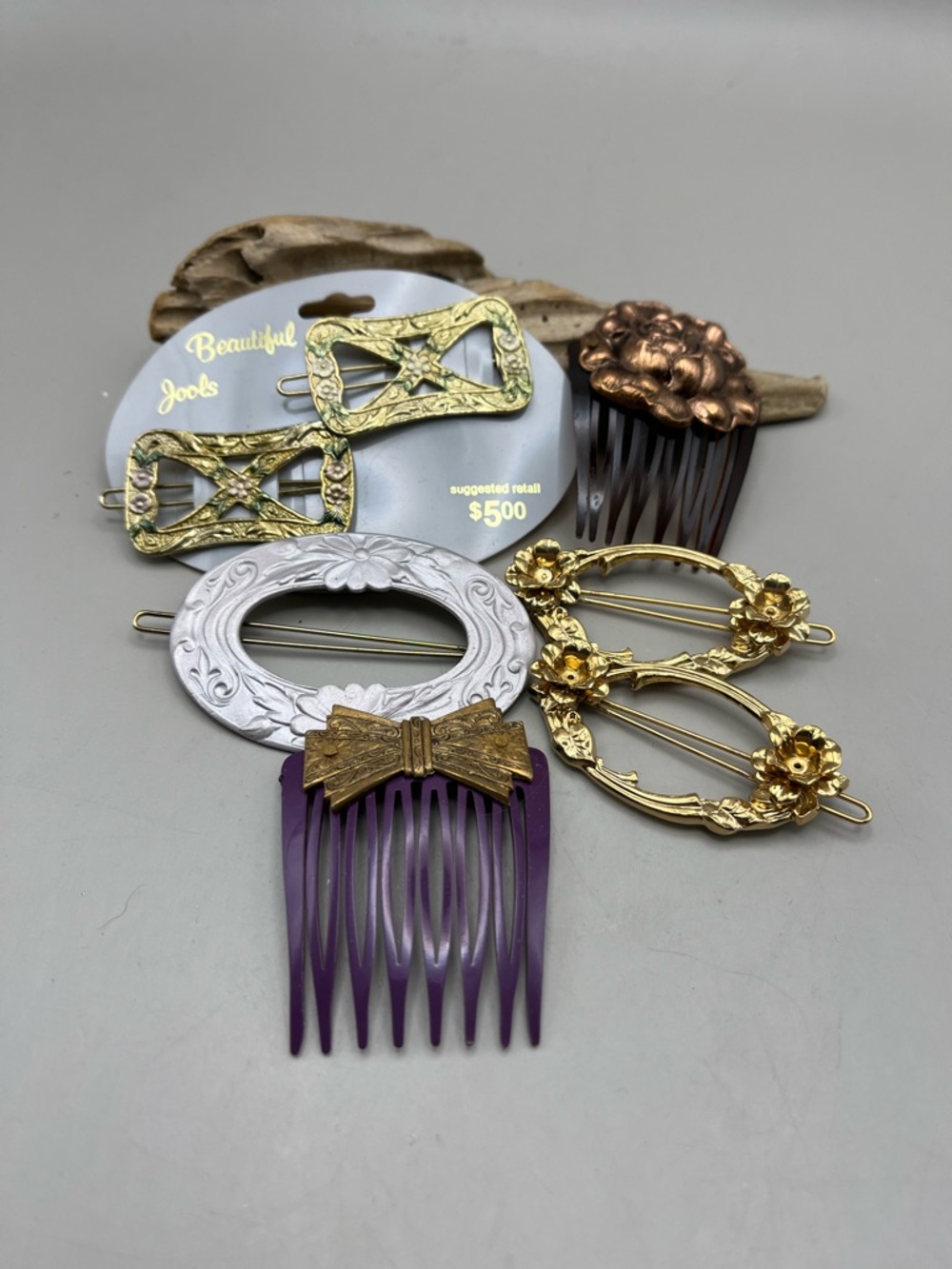 Vintage Ornate Gold-Tone Hair Comb & Barrette Set - Elegant Metal Art for Hair